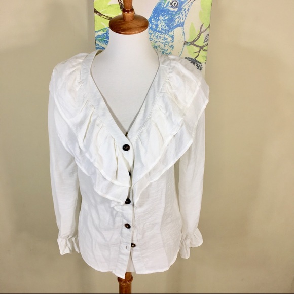 White Ruffle Button Down Top - Picture 2 of 5